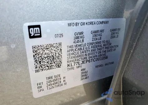 2026 Chevrolet Trax 2Rs from USA, damaged, VIN KL77LJEP6TC001056